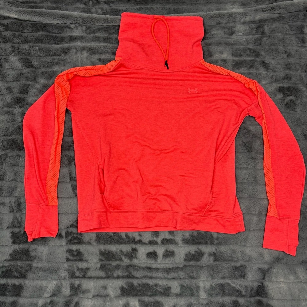 Under Armour Womens Neon Coral Funnel Neck Mesh Trim Pullover Sweatshirt Large
